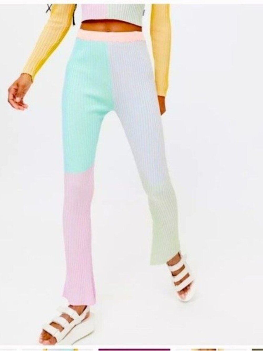 Ragged priest knit colorblock pant/ legging pink multi - xs - retails $94